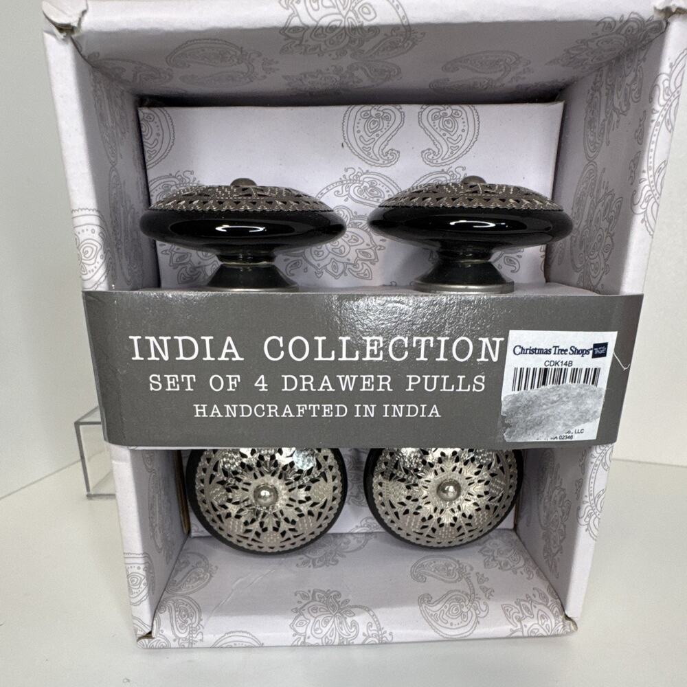 India Collection 4-Pack Black/Silver Satin Metal Drawer Pulls 1.5in CDK14B